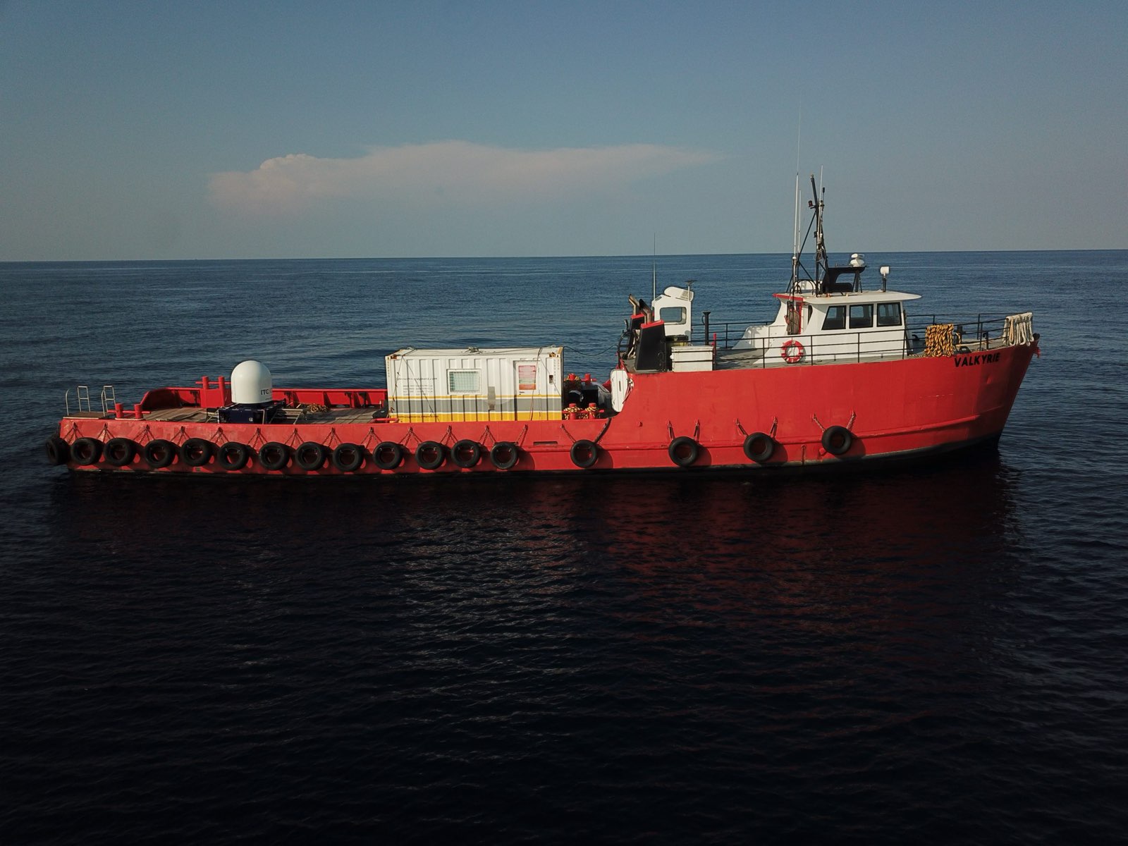 Aerial view of the supply vessel Valkyrie under way